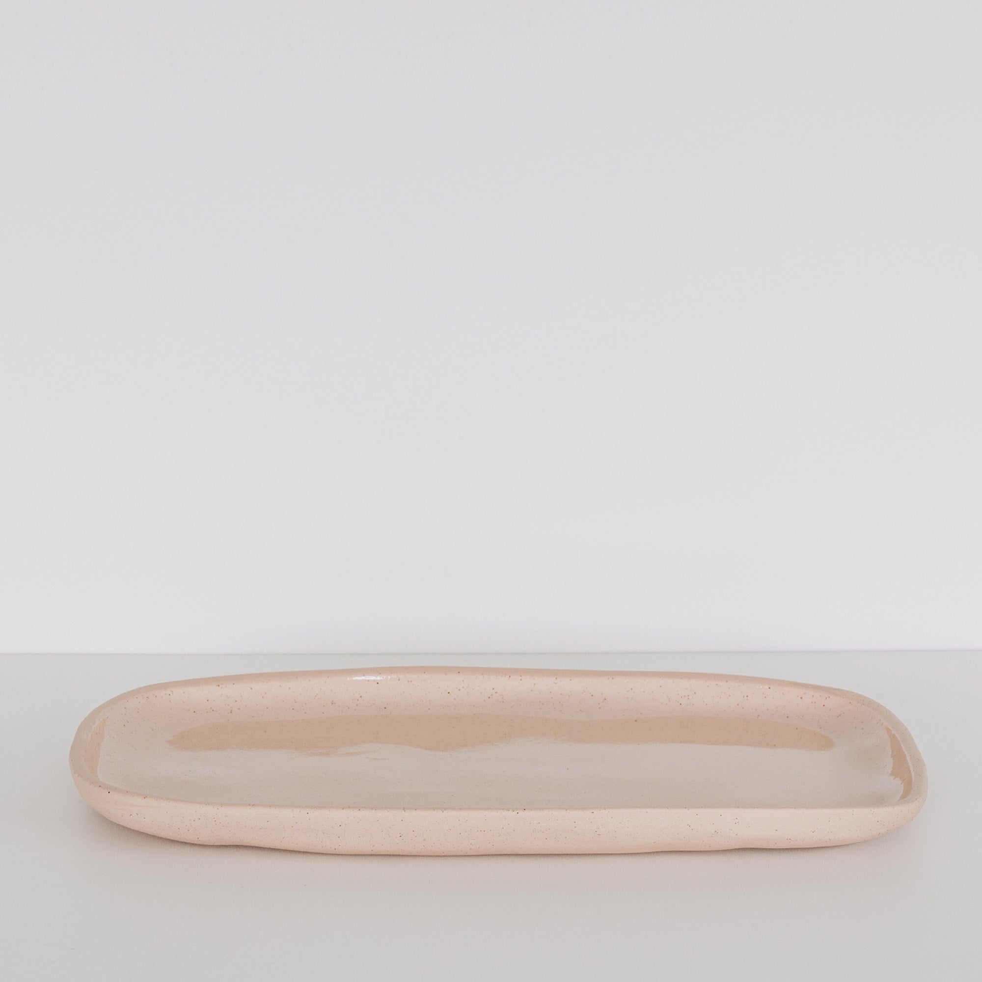 Handmade NZ Ceramic Pencil Stripe Rectangle Platter, Pink Sand