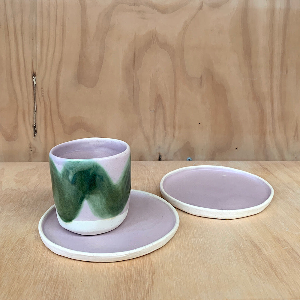 Seconds, Tumbler & Plates Lilac/Moss