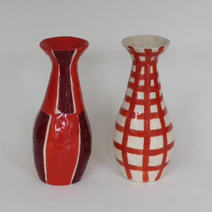Tall Vase, Red Grid