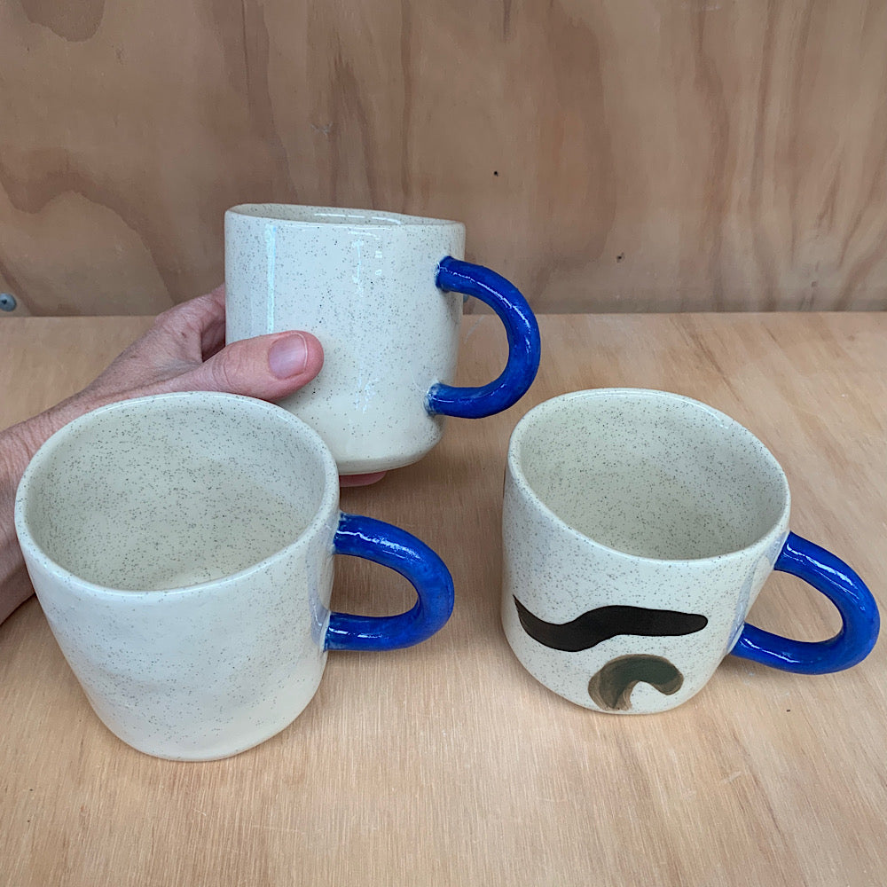 Set of 3 One-off Mugs Oat/Cobalt