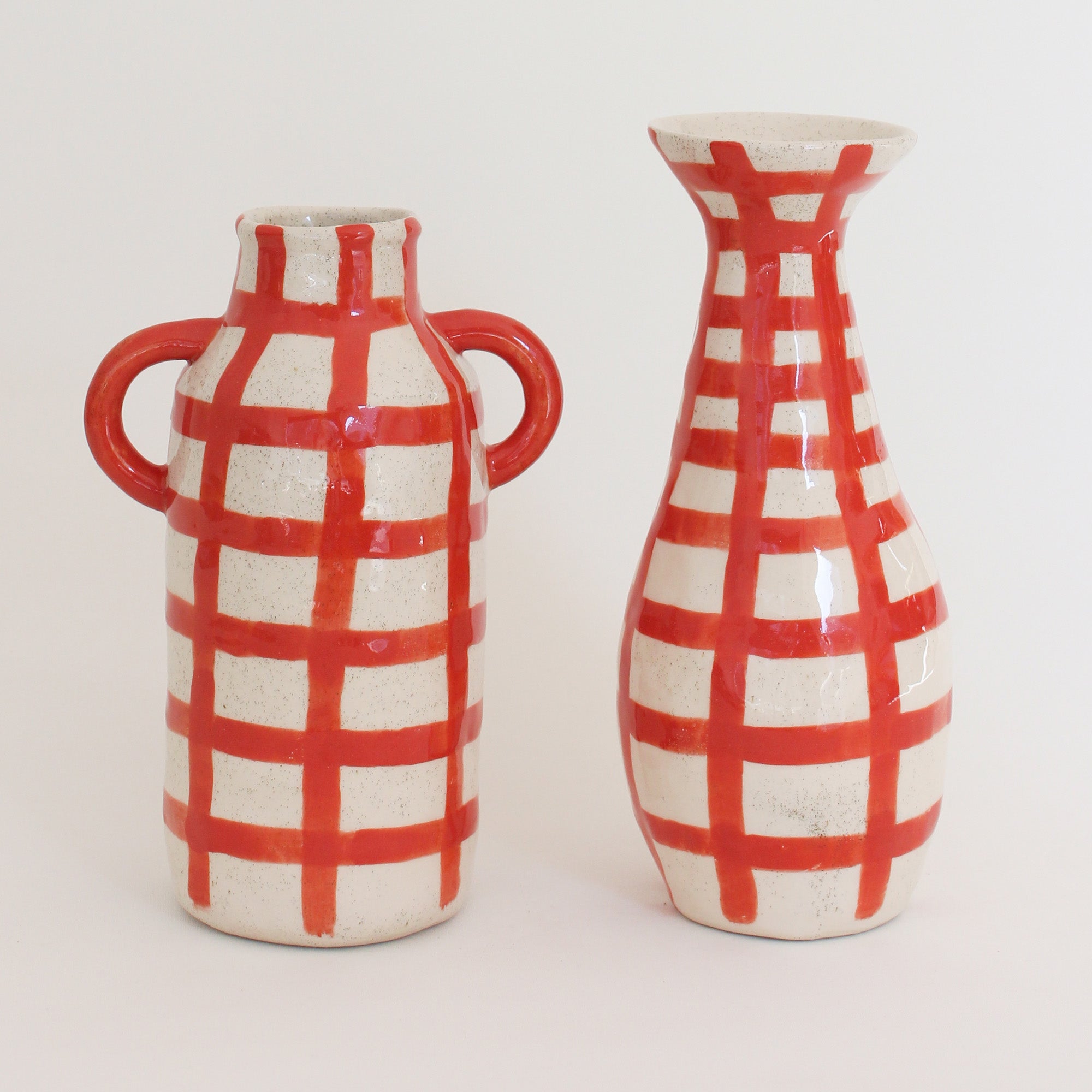 Bottle Vase, Red Grid